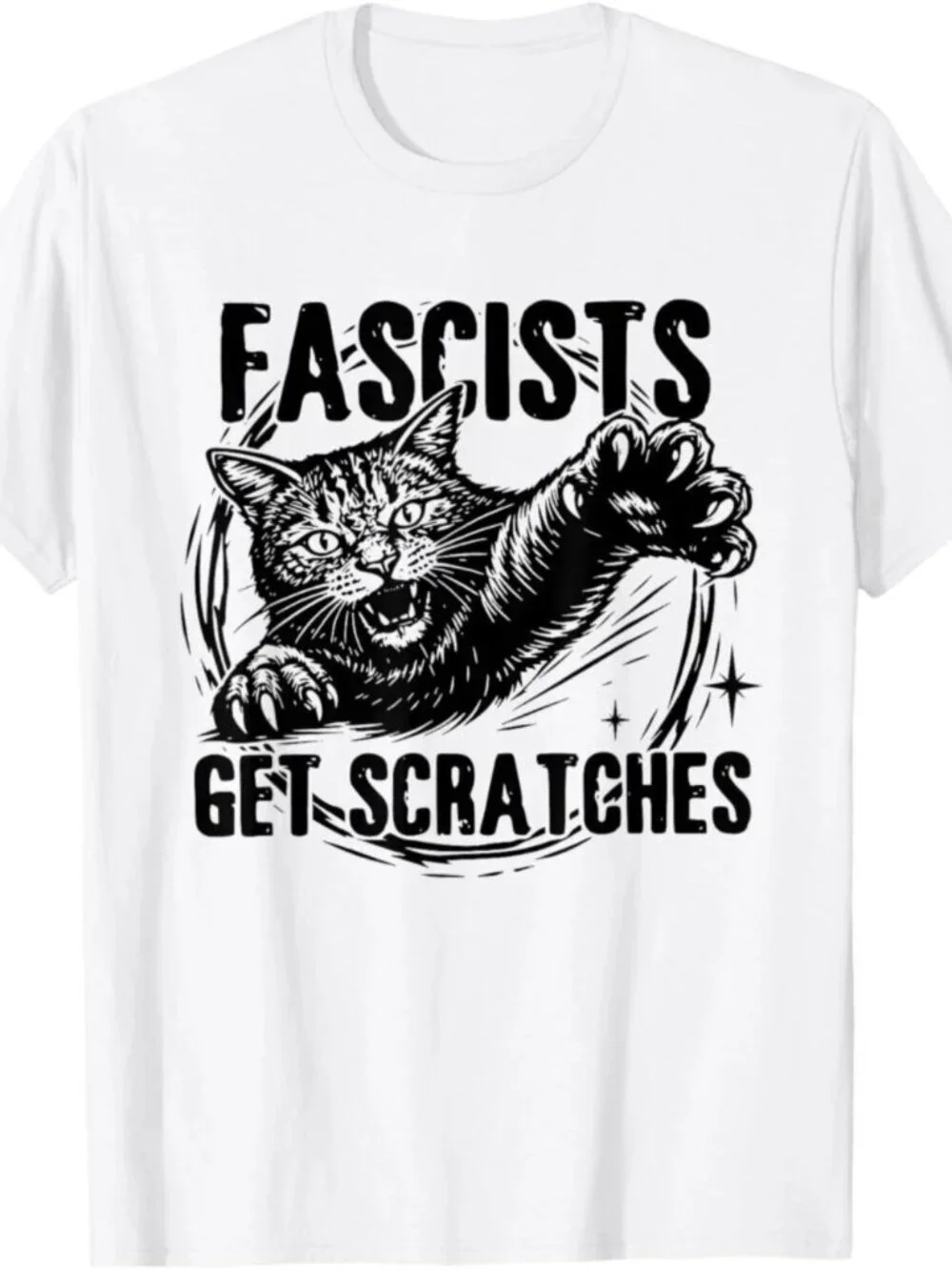Black Cats Against Fascists Get Scratches T-Shirt 261 - Picture 1 of 5